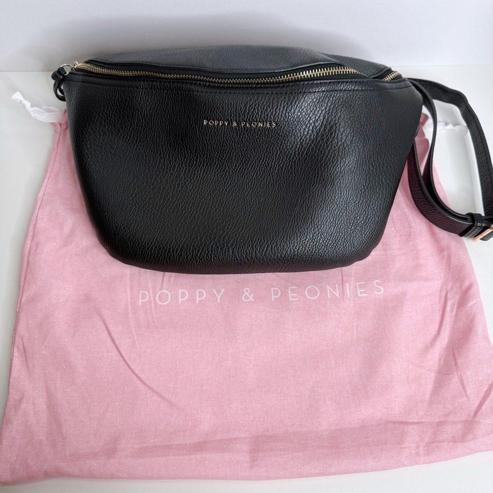 Poppy & Peonies Black Sidekick Crossbody Bag
